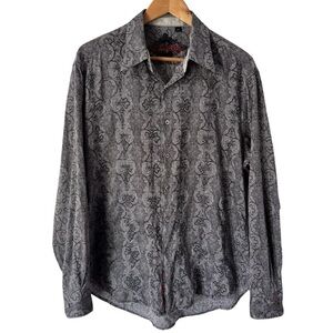 Robert Graham Paisley Damask Dress Shirt Mens L Grey Button Down Baroque VGUC